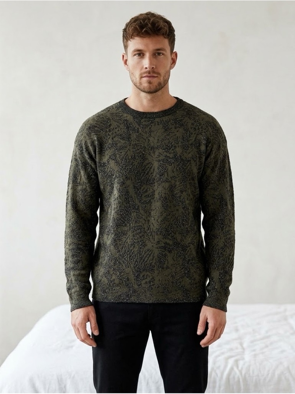 Billy Reid Jacquard-Style Motif Silk Cashmere Crew Sweater Size XXL